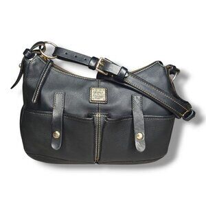 Vintage Dooney & Bourke Black Pebbled Leather Shoulder Hobo Bag Front Pockets